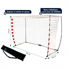 Fiberglass handball goal - 2,40 x 1,70 x 1 m - White/Red PVC band    